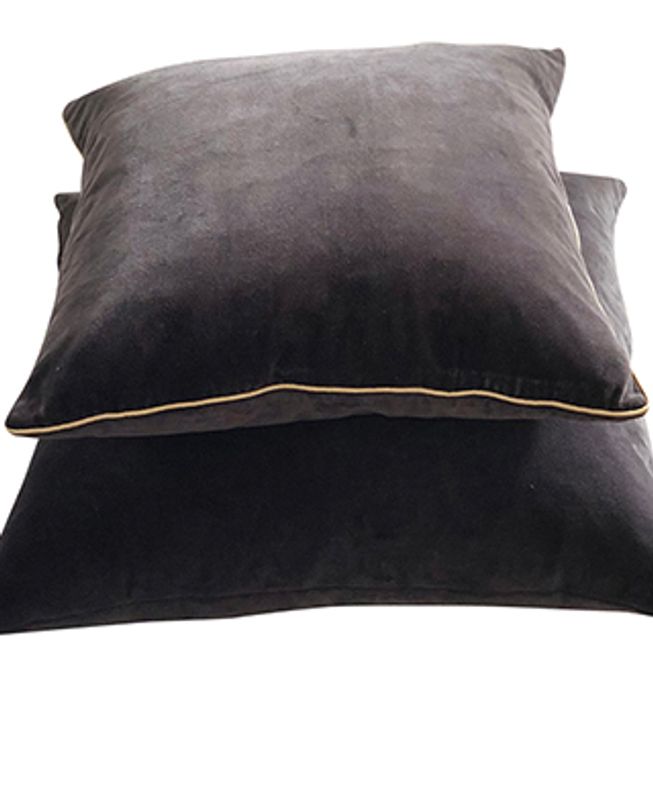 cushion cover shiny velvet antracithe w/fringles