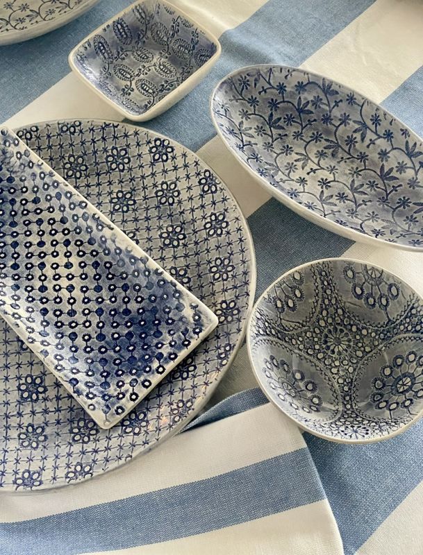 Side Plate Standard Mixed Pattern Dark Blue