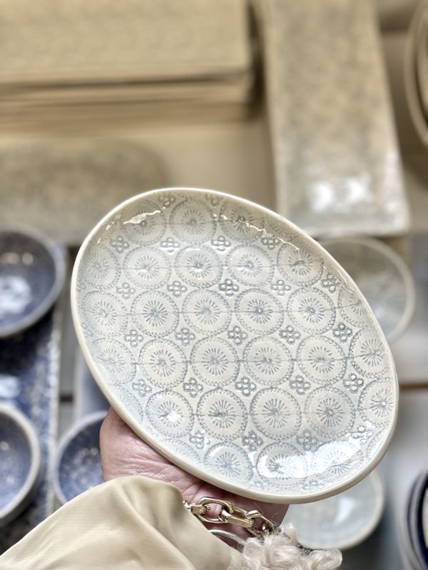 Soap Flat Oval Dish Mix Pattern Duck Egg